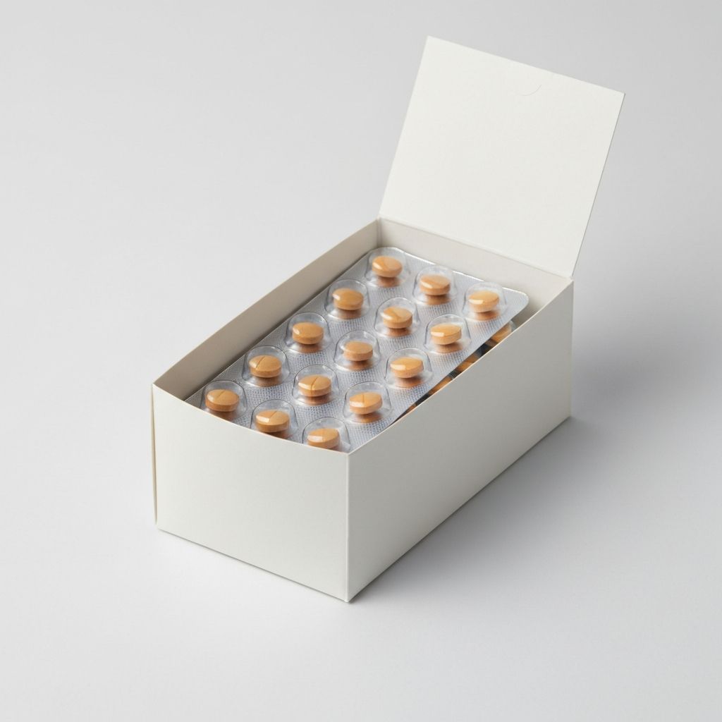 Iron tablet blister pack with 30 tablets displayed