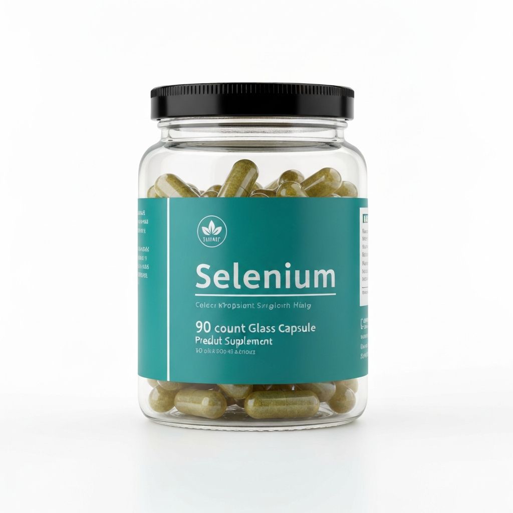 Selenium capsule jar with teal accent label